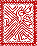 Red Abstract Swirls Bordered Rug