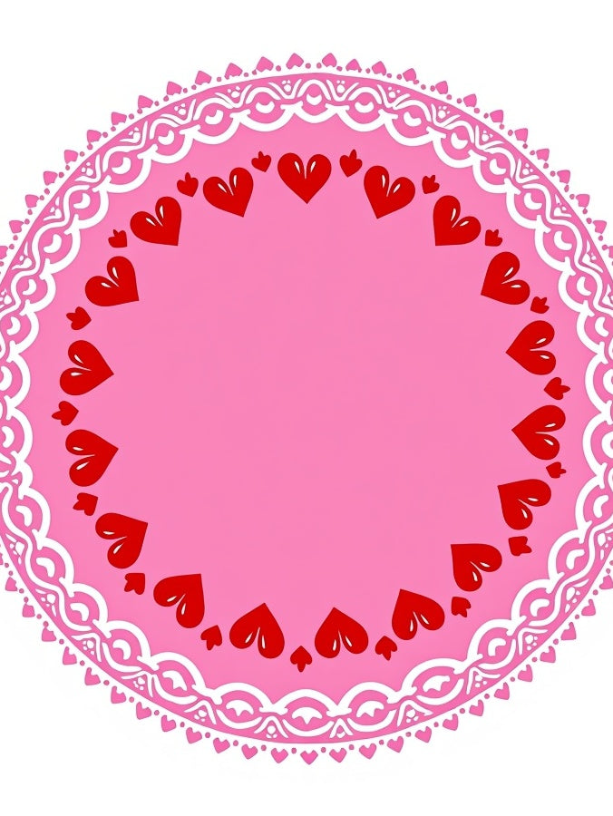 Pink Red Heart Lace Round Rug