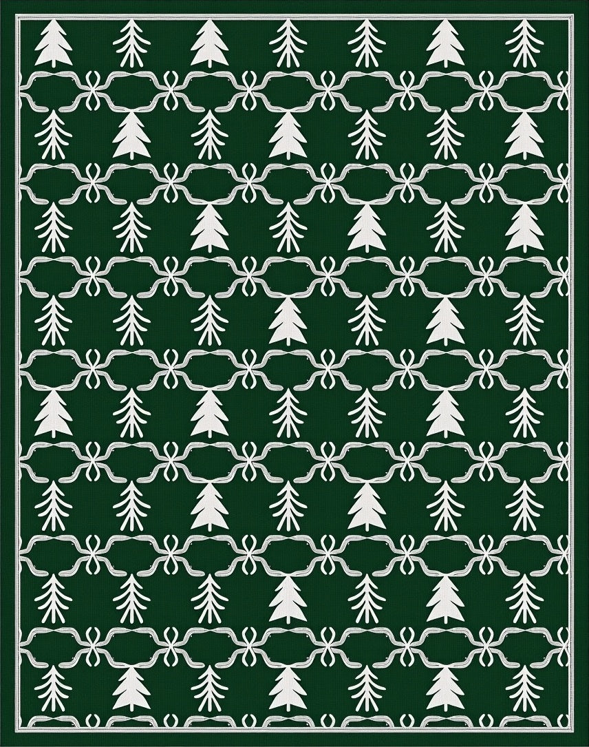 Forest Green White Tree Ensemble Rug