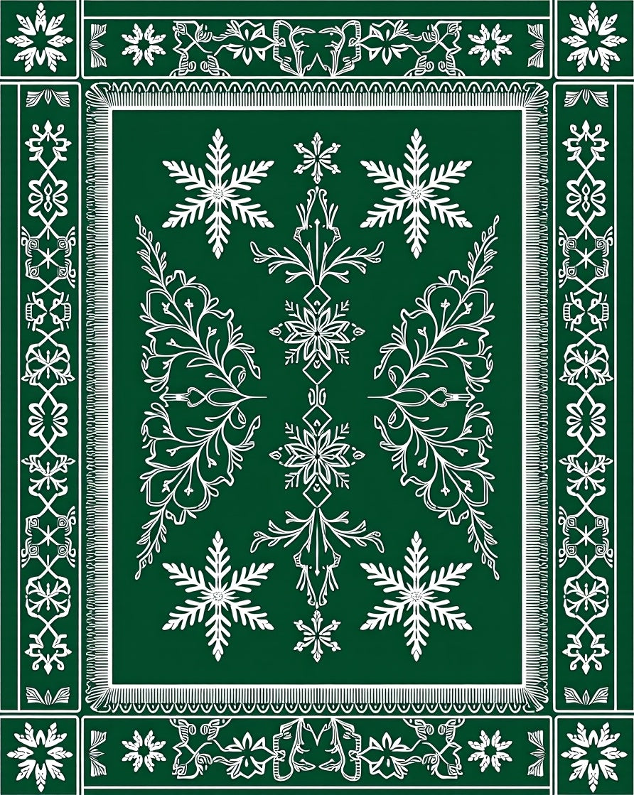Emerald Green Snowflake Art Deco Rug