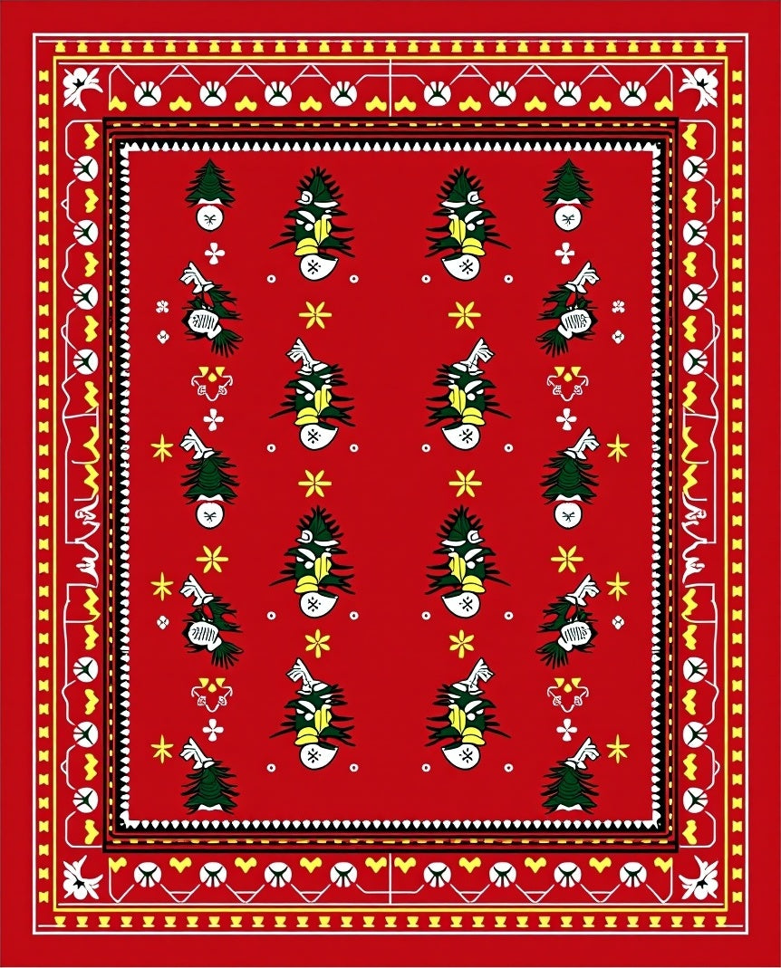 Red Folk Art Christmas Tree Rug