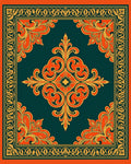 Deep Teal Orange Flourish Medallion Rug