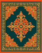 Deep Teal Orange Flourish Medallion Rug