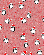 Whimsical Penguin Red Swirl Festive Rug