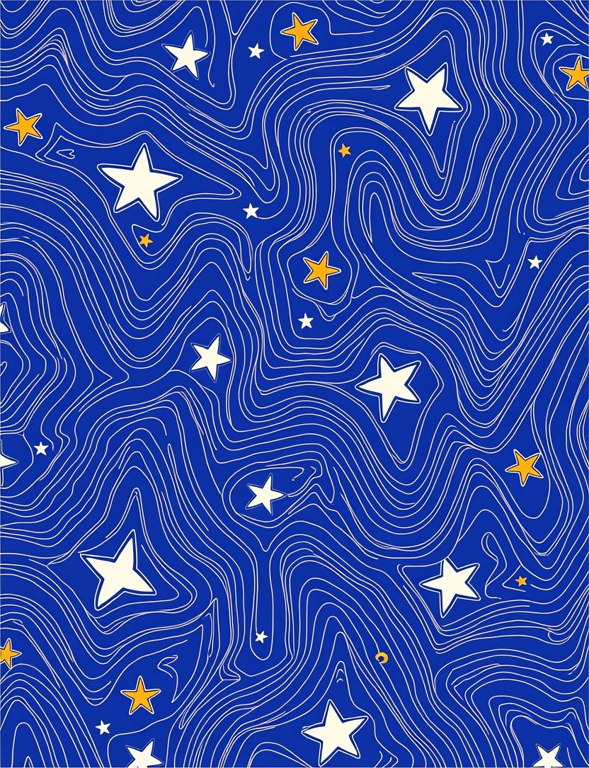 Midnight Blue Swirl Star Art Rug