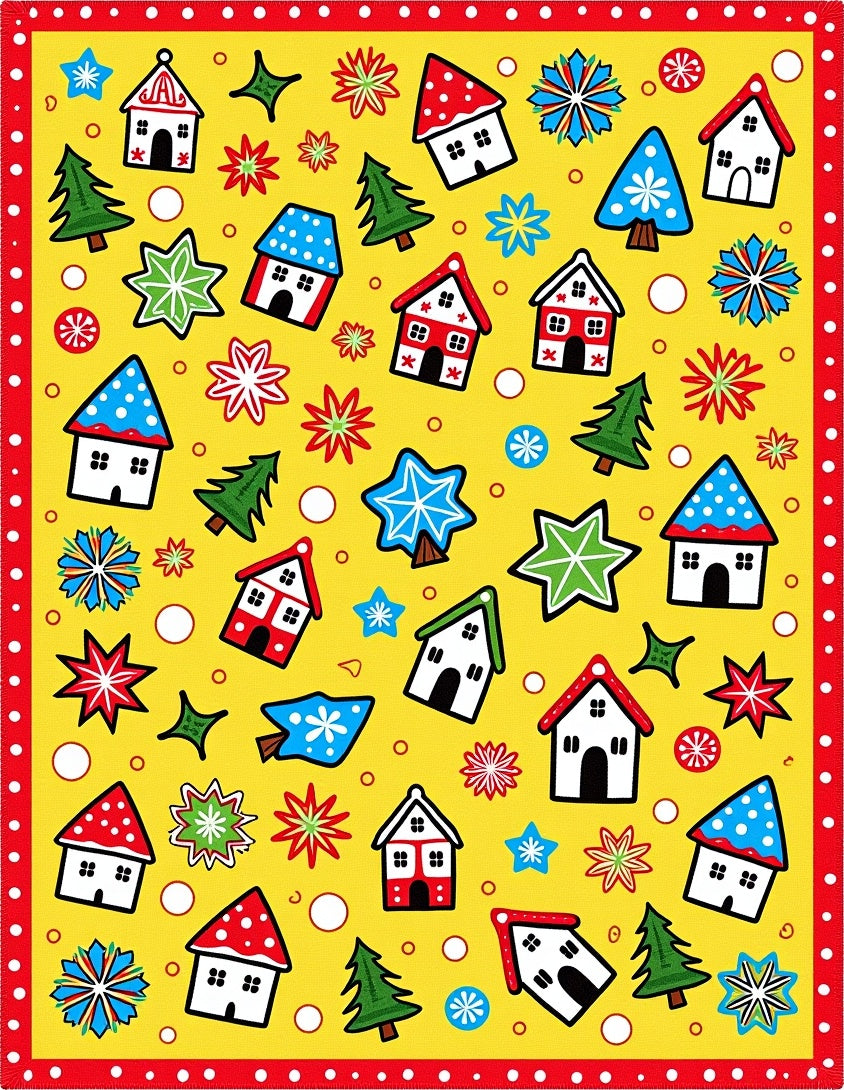 Jubilant Yellow Holiday Houses Stars Rug
