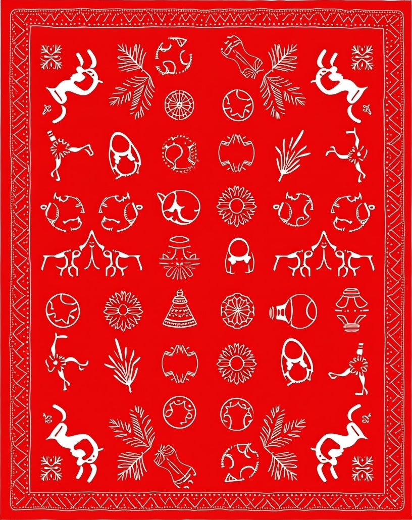 Global Red Primitive Animal Medallion Rug