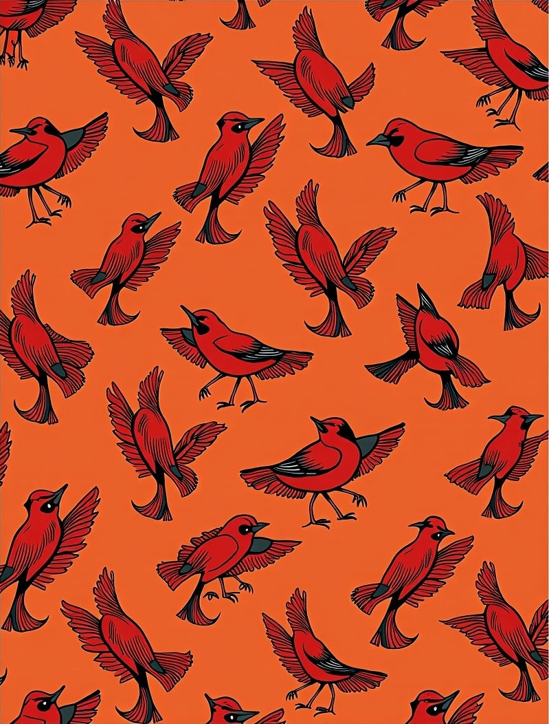 Crimson Bird Flock Orange Background Rug