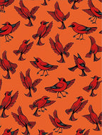 Crimson Bird Flock Orange Background Rug