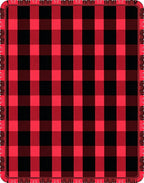 Bold Crimson Black Plaid Fabric Rug