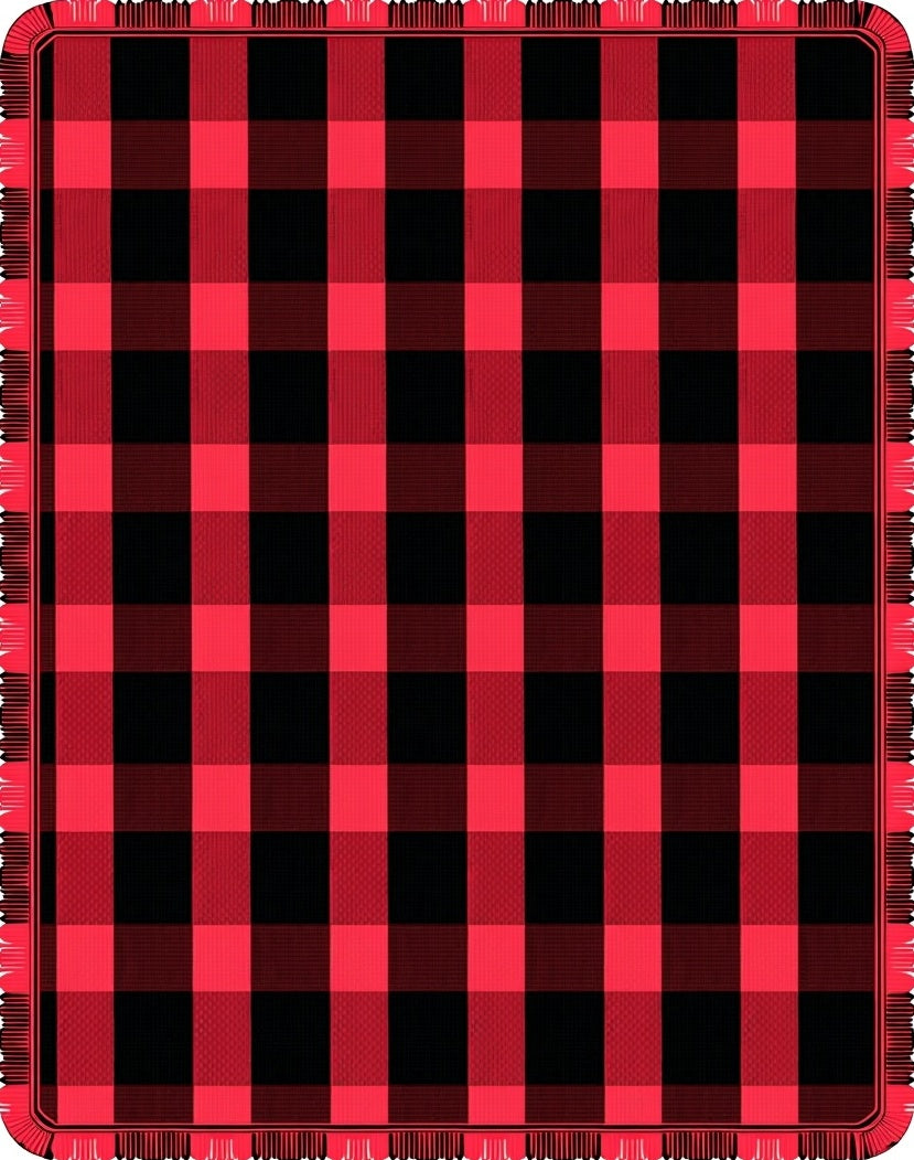 Bold Crimson Black Plaid Fabric Rug
