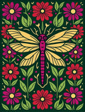 Vibrant Yellow Dragonfly Floral Garden Rug