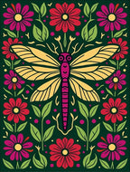 Vibrant Yellow Dragonfly Floral Garden Rug