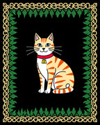 Animated Stripy Cat with Golden Leaf Border Rug
