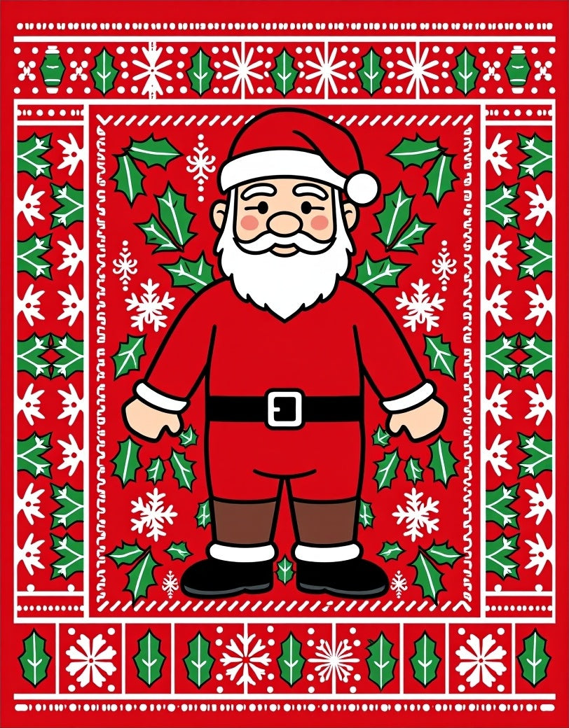 Red Santa Claus Holly Snowflake Christmas Rug