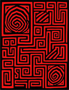 Bold Red Maze Labyrinth Rug