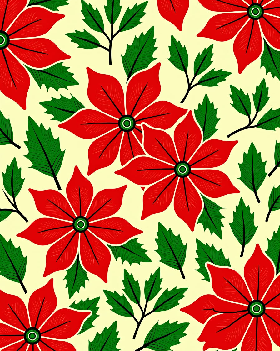 Bold Red Poinsettia Floral Foliage Rug