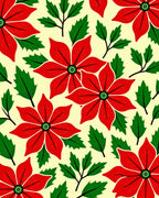 Bold Red Poinsettia Floral Foliage Rug