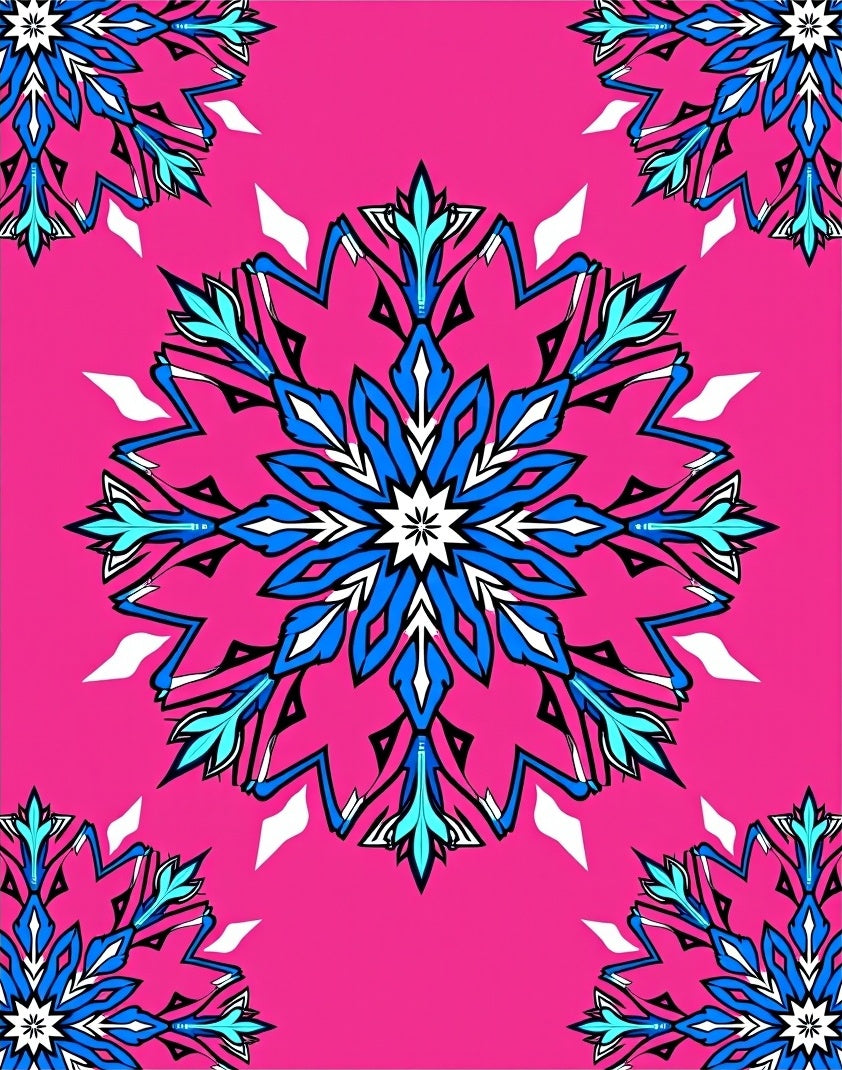 Bold Pink Blue Floral Starburst Medallion Rug