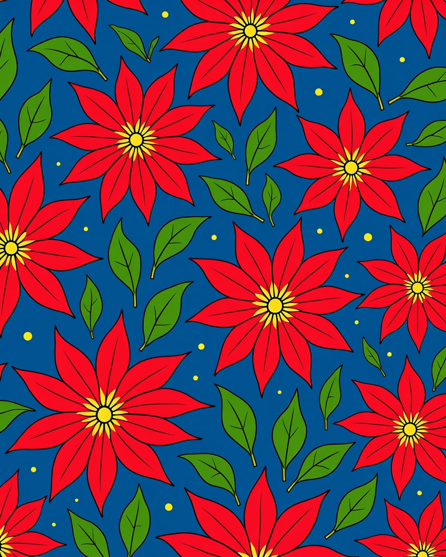 Vibrant Red Floral Garden Blue Rug