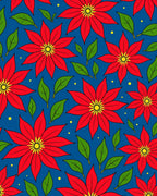 Vibrant Red Floral Garden Blue Rug