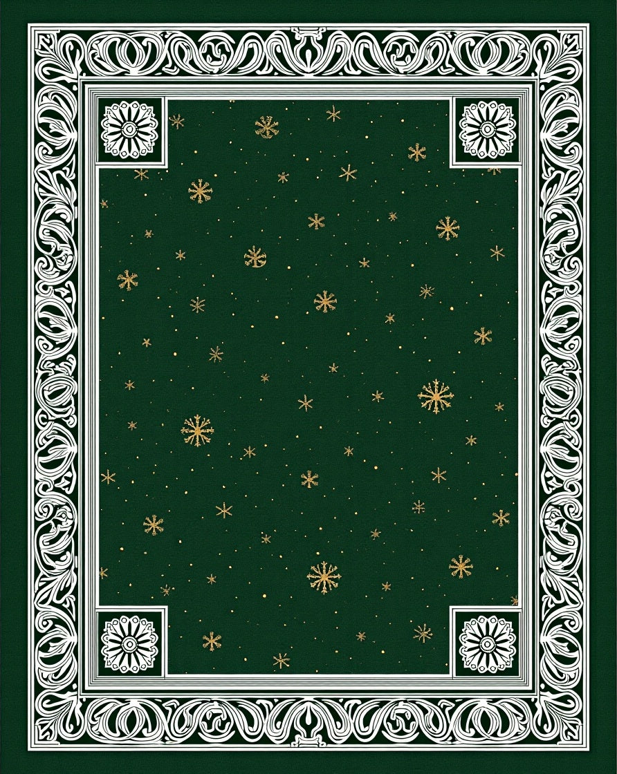 Ornate Emerald Snowflake Medallion Border Rug