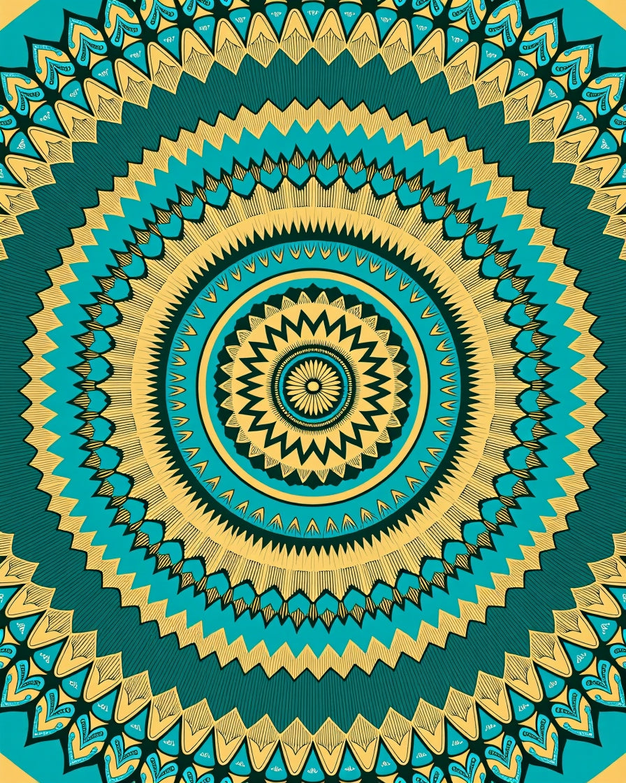 Teal Gold Radiant Mandala Rug
