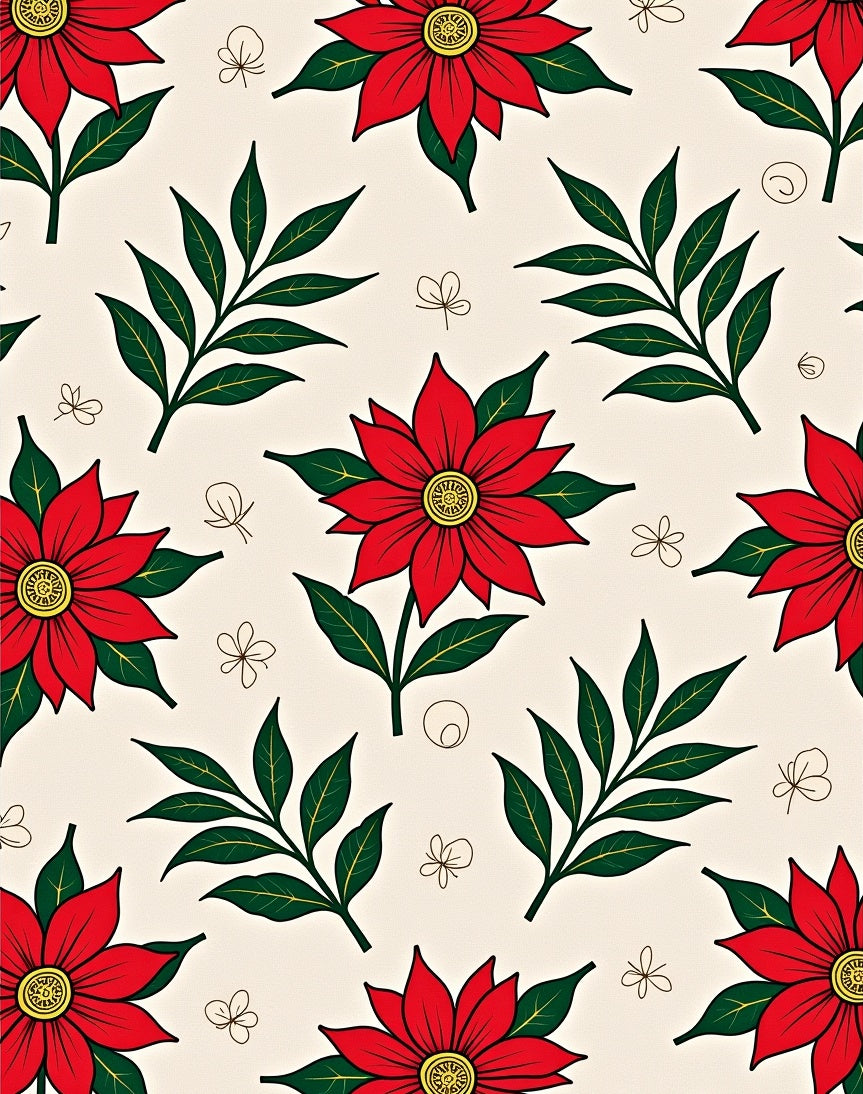 Festive Red Poinsettia Blossom Delight Rug