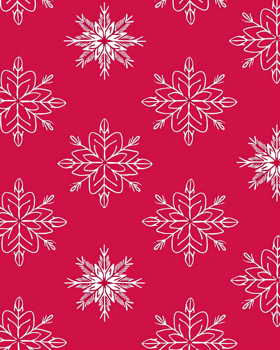 Crimson White Snowflake Folk Art Rug