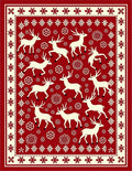Red Deer and Floral Folk Art Rug