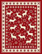 Red Deer and Floral Folk Art Rug