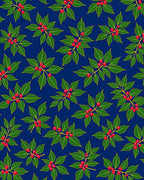 Green Holly Berry Branches Dark Blue Rug