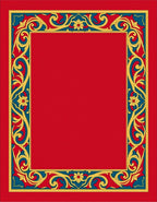 Ornate Red Gold Teal Floral Border Rug