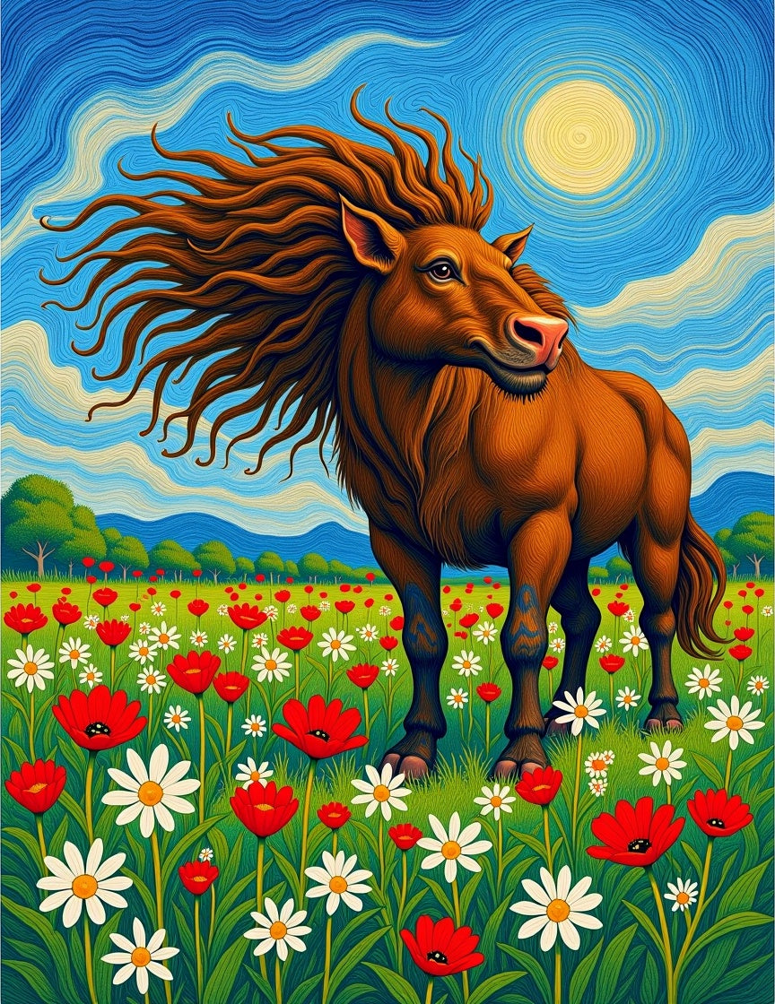 Majestic Horse Wildflower Meadow Sun Rug