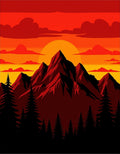 Crimson Sunset Mountain Forest Landscape Rug