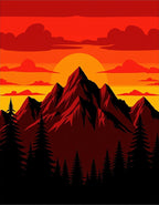 Crimson Sunset Mountain Forest Landscape Rug