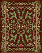 Antique Brown Red Berry Floral Rug