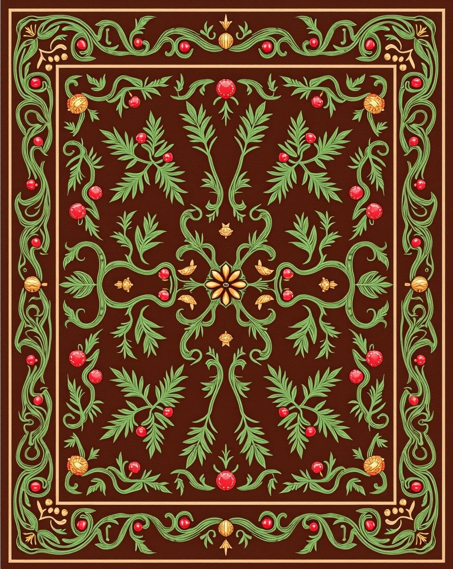 Antique Brown Red Berry Floral Rug