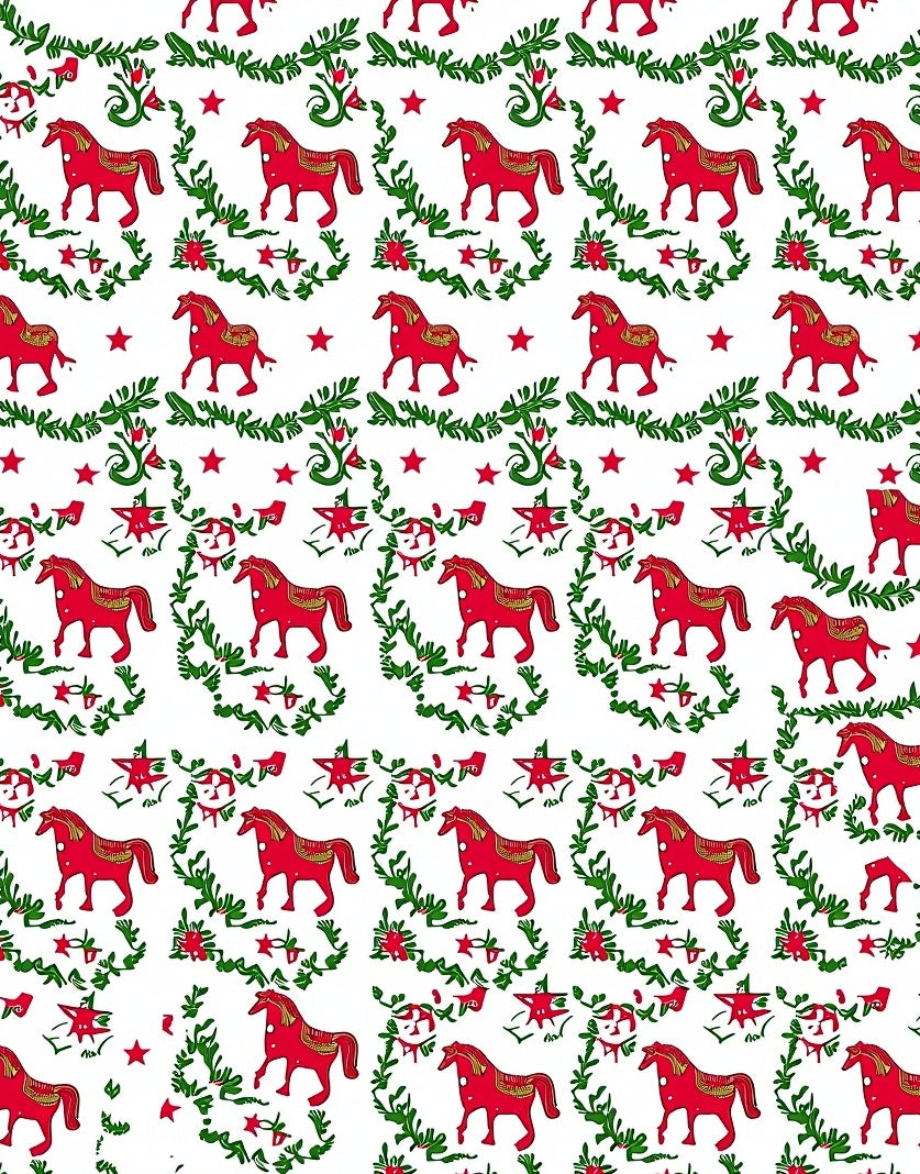 Festive Red Horse Garland Motif Rug