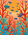 Vibrant Sea Turtle Coral Reef Scene Rug