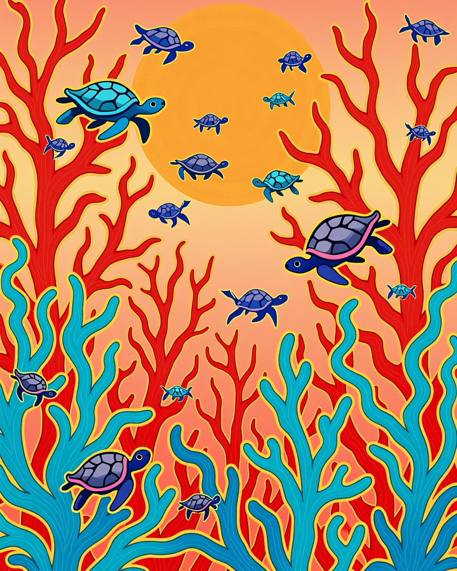 Vibrant Sea Turtle Coral Reef Scene Rug