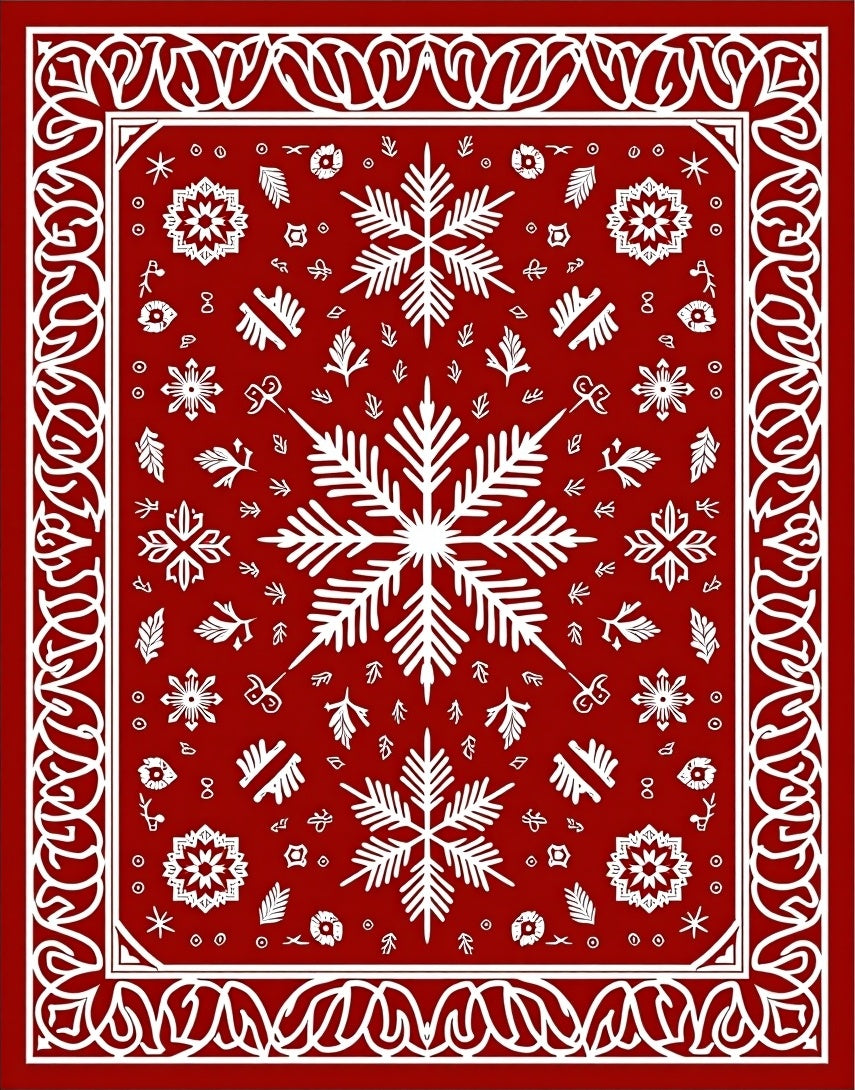 Classic Red Snowflake Border Rug
