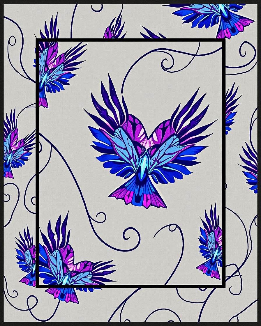 Vibrant Blue Purple Bird Swirls Rug