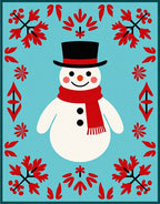 Bold Red Snowman Floral Border Rug