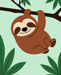 Playful Brown Sloth Hanging Tropical Leaves Rug