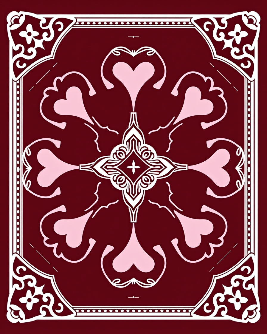Maroon Heart Swirl Medallion Rug