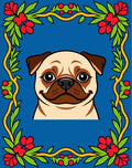 Cute Pug Floral Border Rug