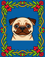 Cute Pug Floral Border Rug
