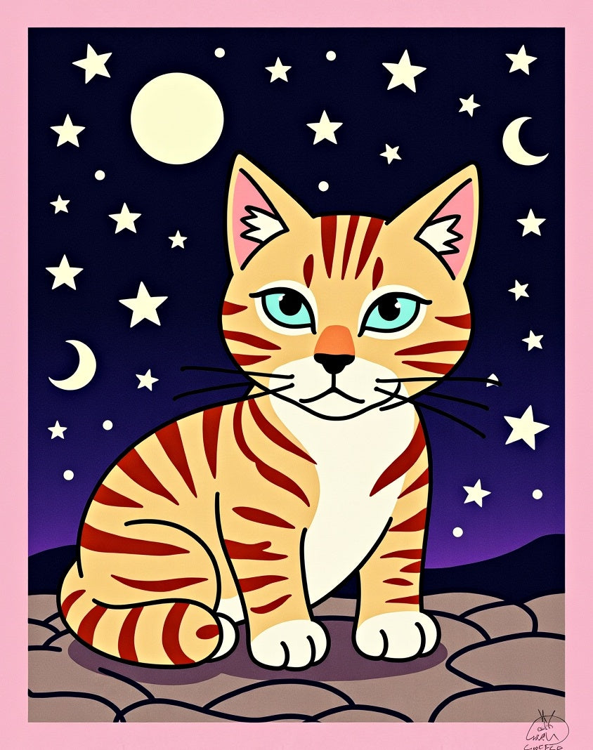 Whimsical Cat Night Sky Stars Rug