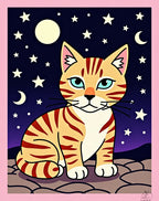 Whimsical Cat Night Sky Stars Rug